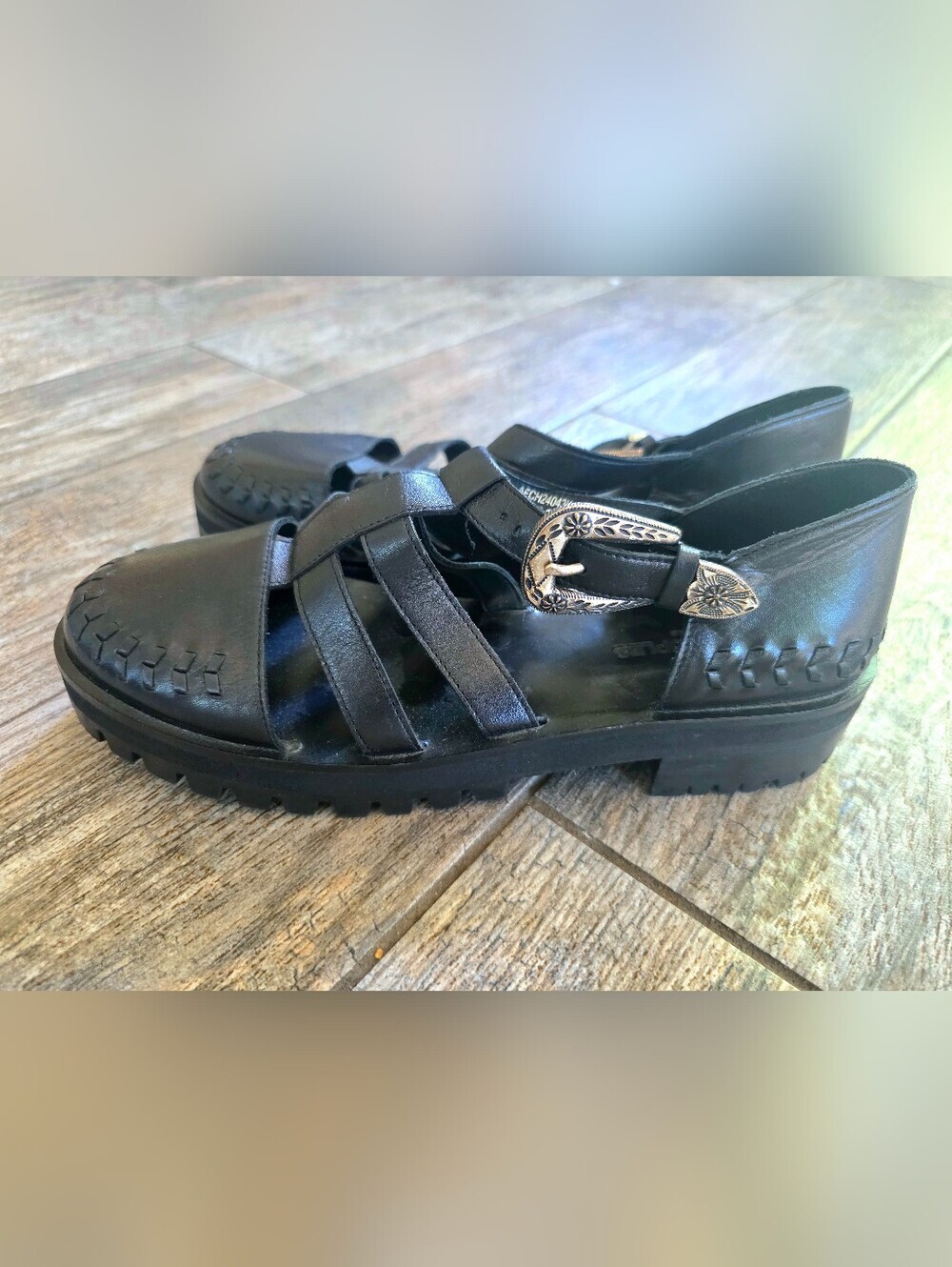 The Kooples Paris Black Leather Strappy Buckle Fisherman Sandals Women's EU 38 8